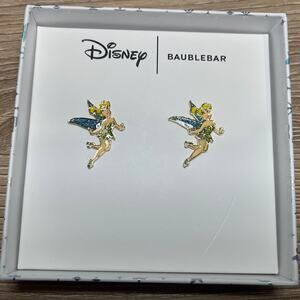 Disney BaubleBar Tinker Bell Stud Earrings Glittery Fairy Jewelry NEW Peter Pan